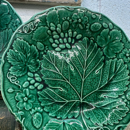 Victorian Strawberry Leaf Majolica Plates Pair The Blind Mole