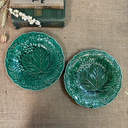 Victorian Strawberry Leaf Majolica Plates Pair The Blind Mole