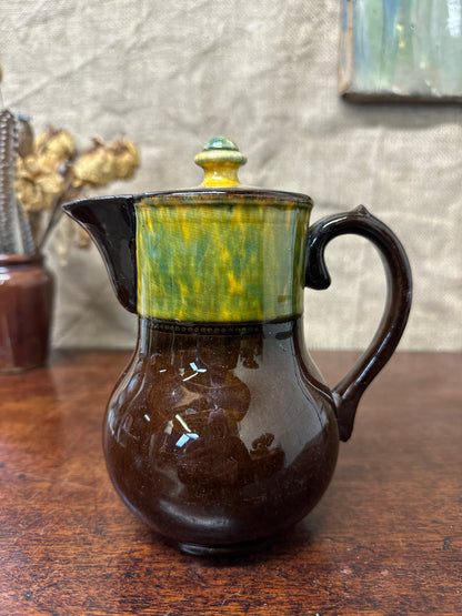 Dip Glazed Brown Stoneware Lidded Jug