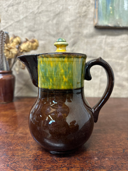 Dip Glazed Brown Stoneware Lidded Jug
