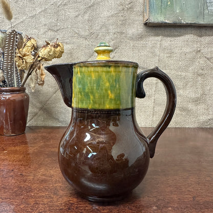 Dip Glazed Brown Stoneware Lidded Jug