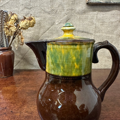 Dip Glazed Brown Stoneware Lidded Jug