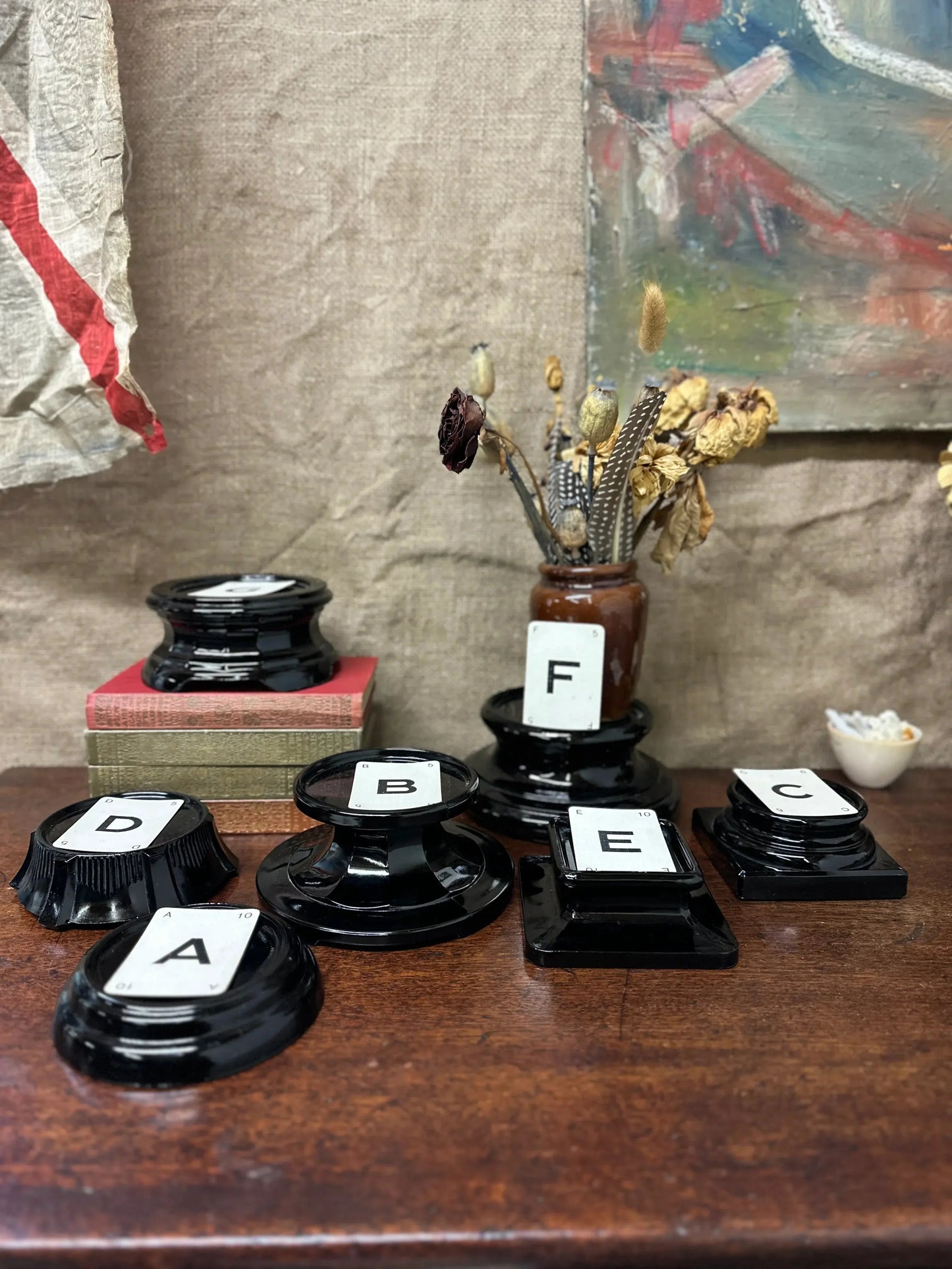 Black Amethyst Glass Art Deco Pedestals - The Blind Mole