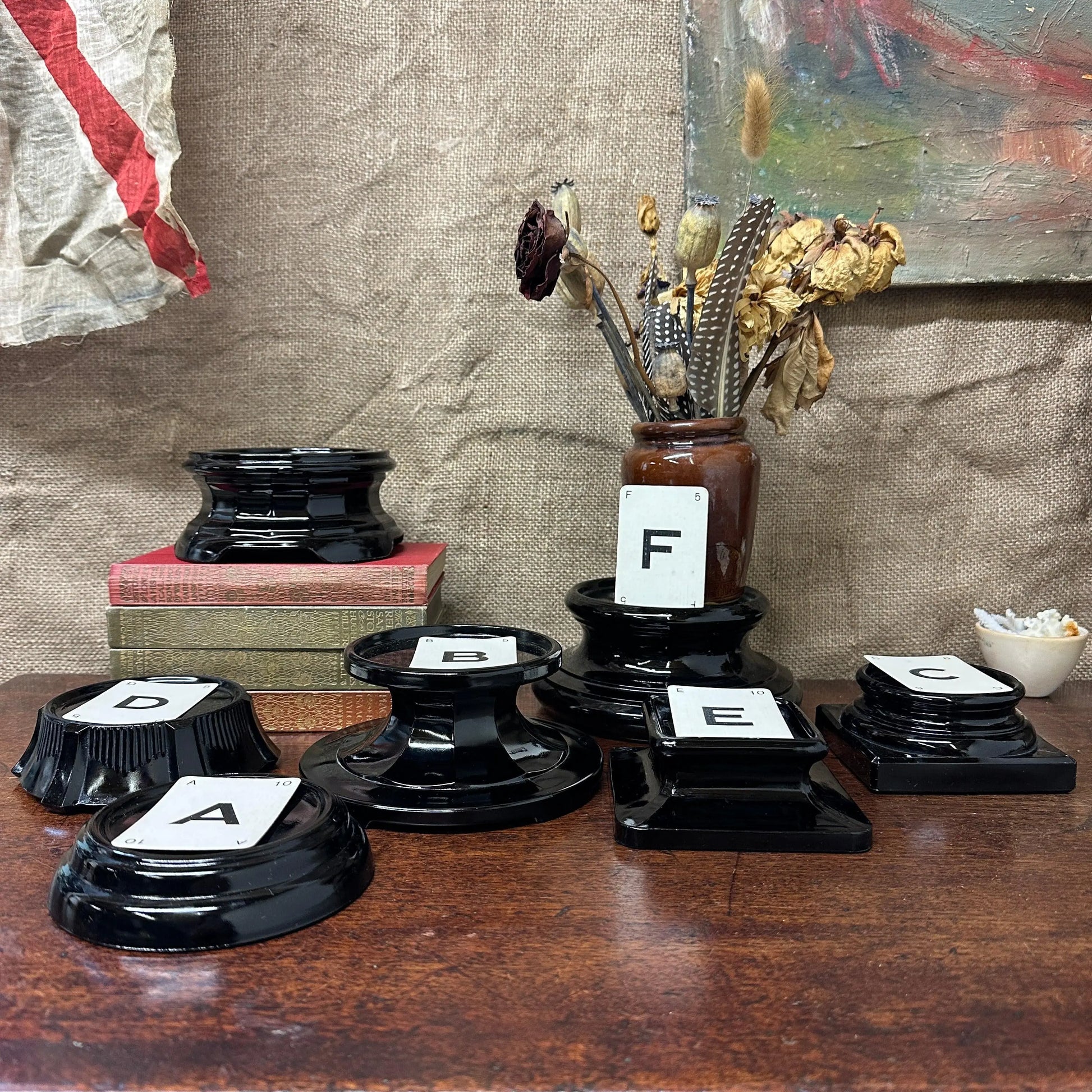 Black Glass Amethyst Art Deco Pedestals - The Blind Mole