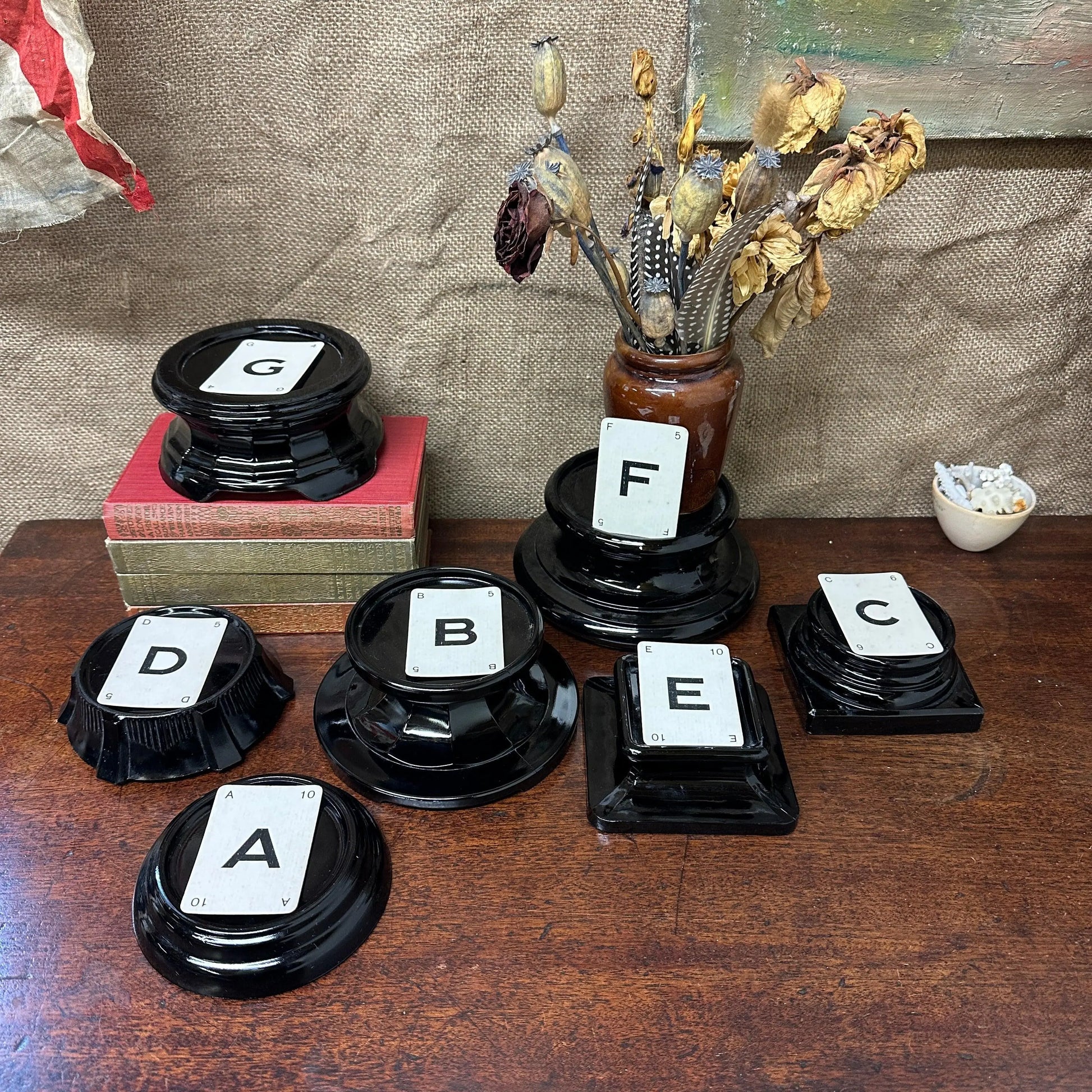 Black Glass Amethyst Art Deco Pedestals - The Blind Mole