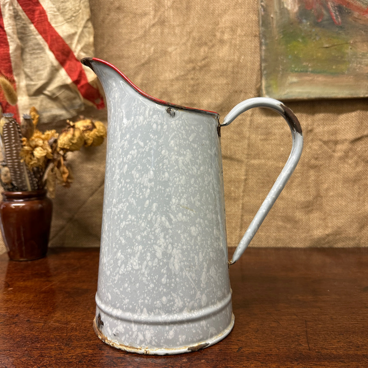 French Grey Mottled Enamel Jug