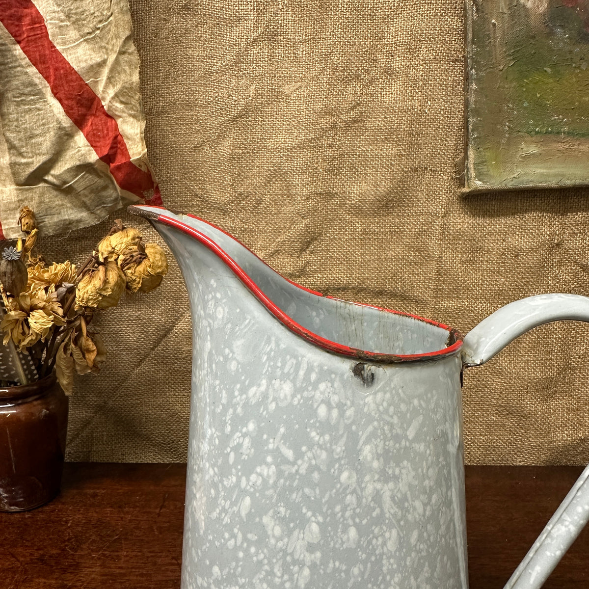 French Grey Mottled Enamel Jug