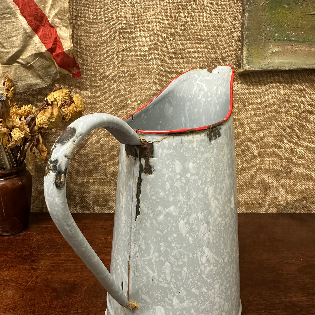 French Grey Mottled Enamel Jug