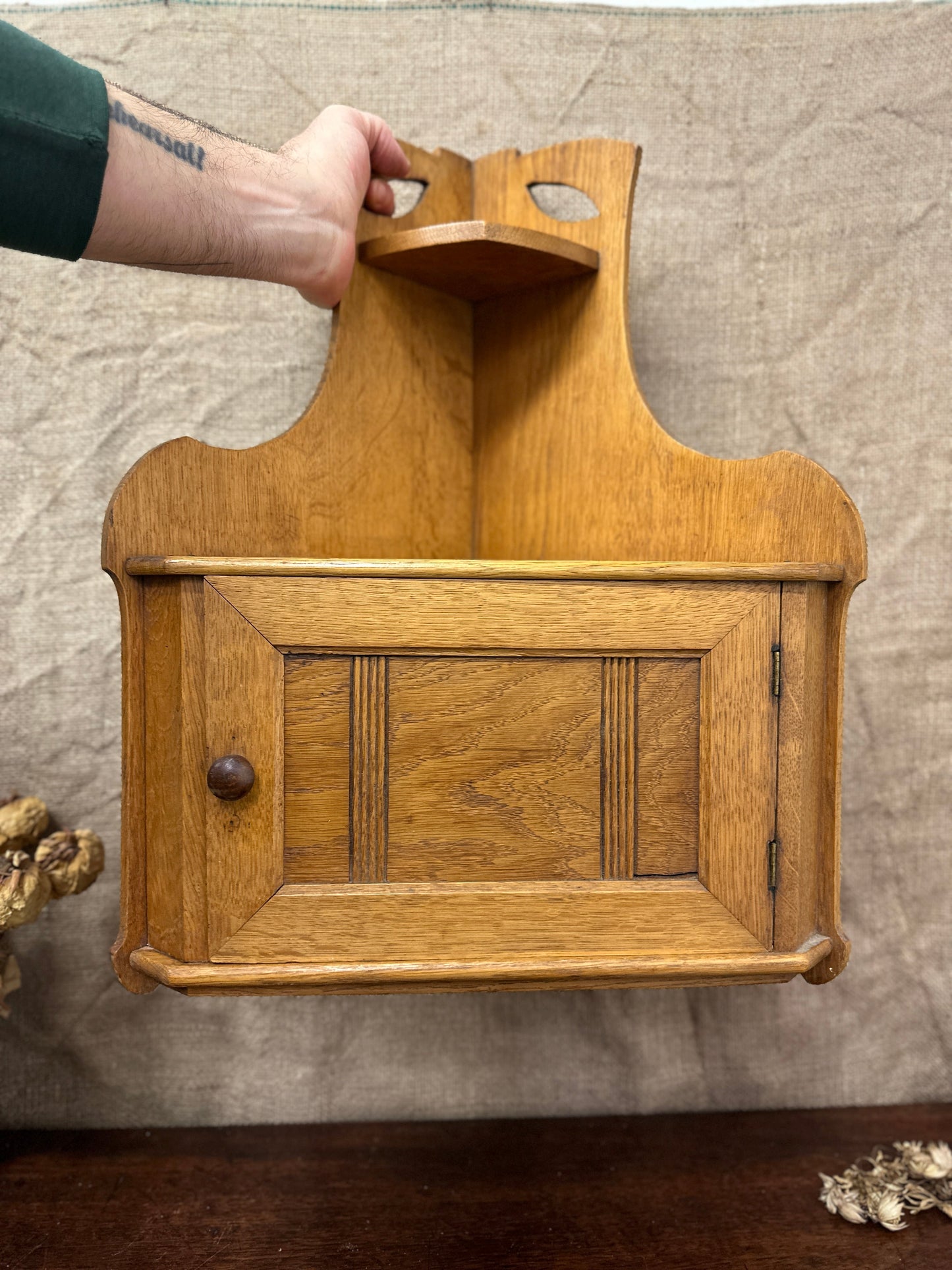 Antique Arts and Crafts Oak Wall Cabinet The Blind Mole
