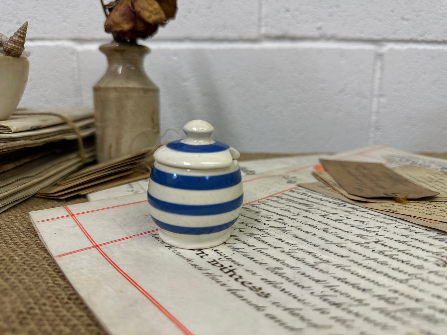Blue & White Cornish Ware Stripped Mustard Pot