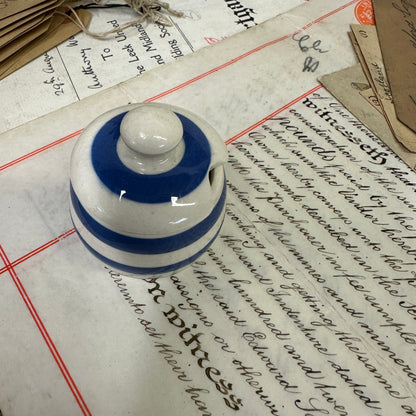Blue & White Cornish Ware Stripped Mustard Pot
