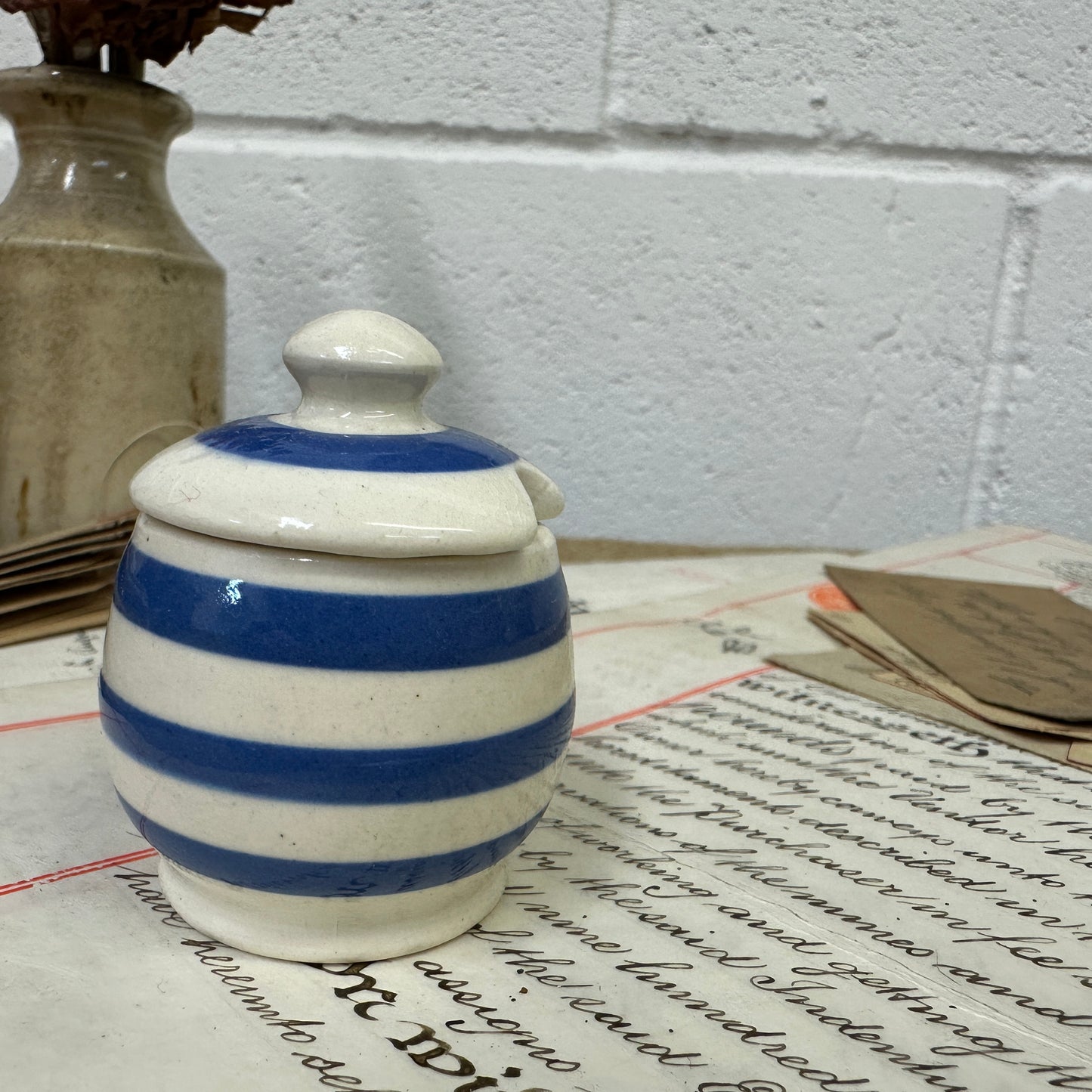 Blue & White Cornish Ware Stripped Mustard Pot