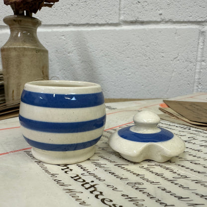 Blue & White Cornish Ware Stripped Mustard Pot
