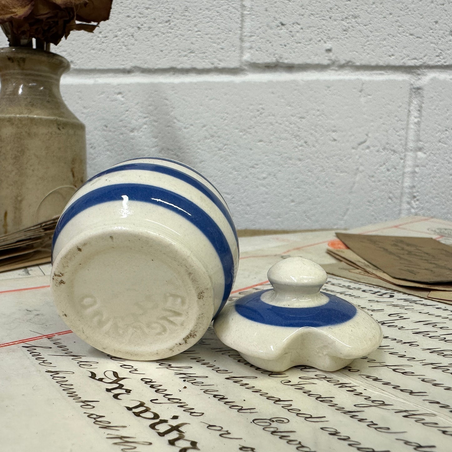 Blue & White Cornish Ware Stripped Mustard Pot