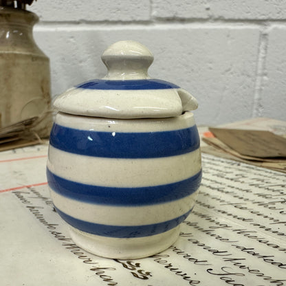 Blue & White Cornish Ware Stripped Mustard Pot