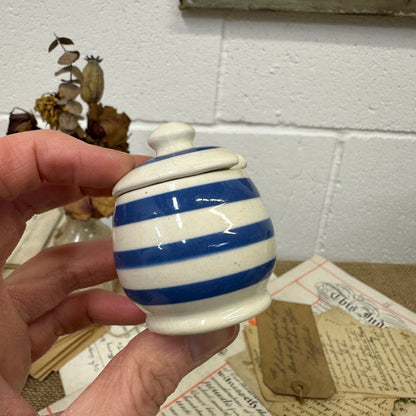 Blue & White Cornish Ware Stripped Mustard Pot