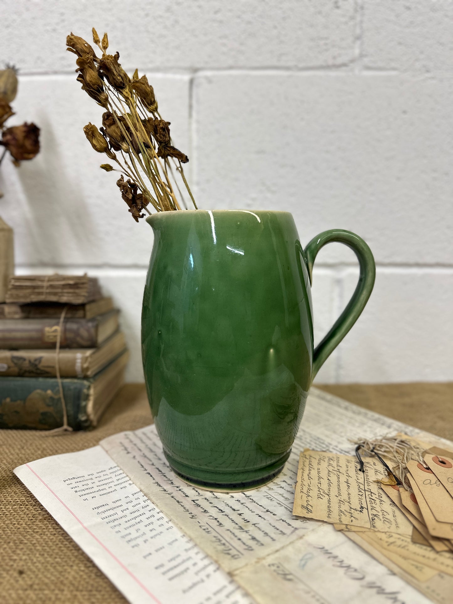 Glazed Green Stoneware Jug - The Blind Mole