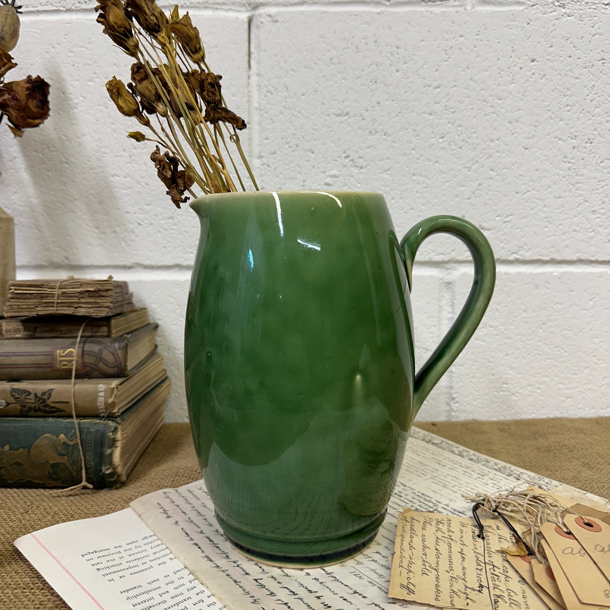 Glazed Green Stoneware Jug - The Blind Mole