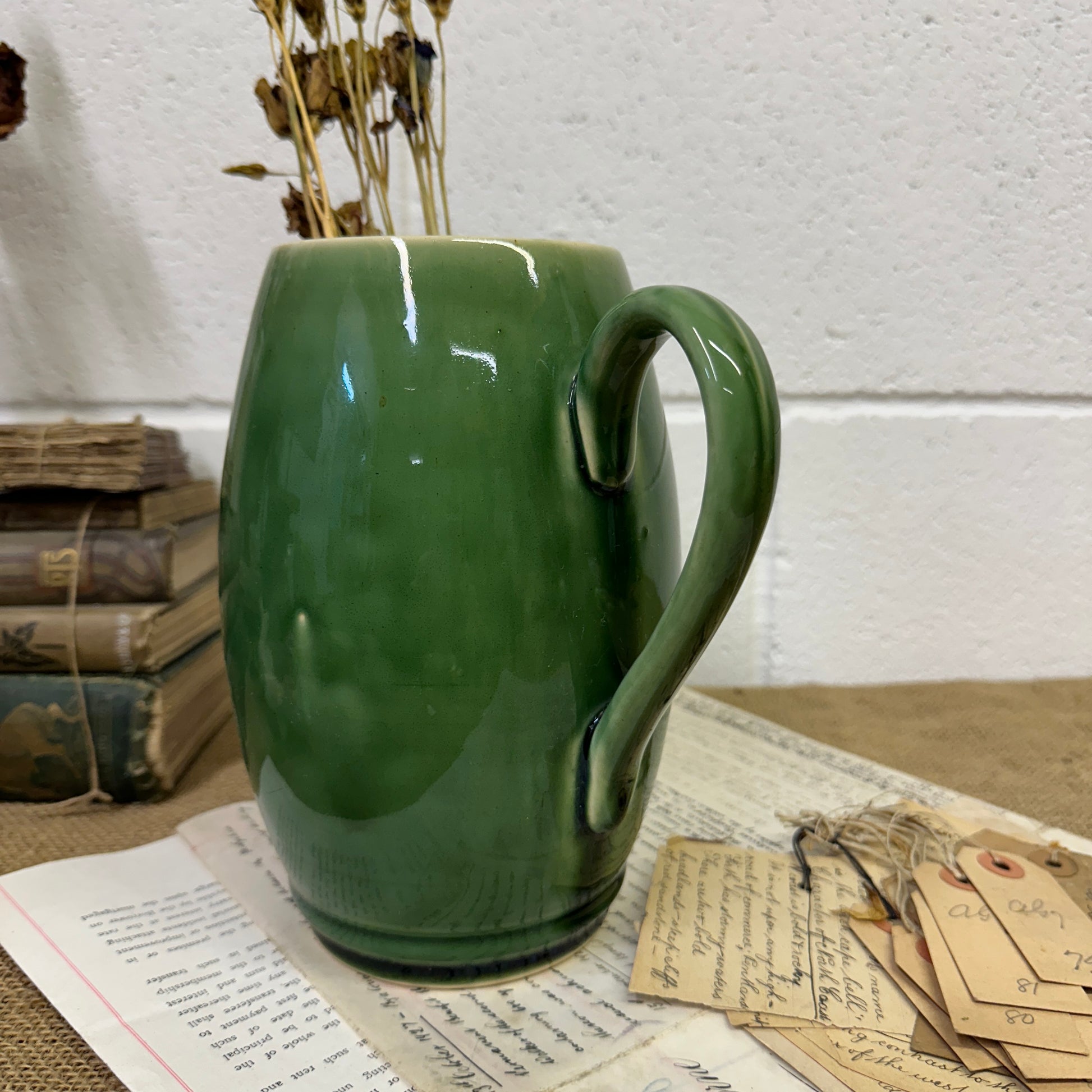 Glazed Green Stoneware Jug - The Blind Mole