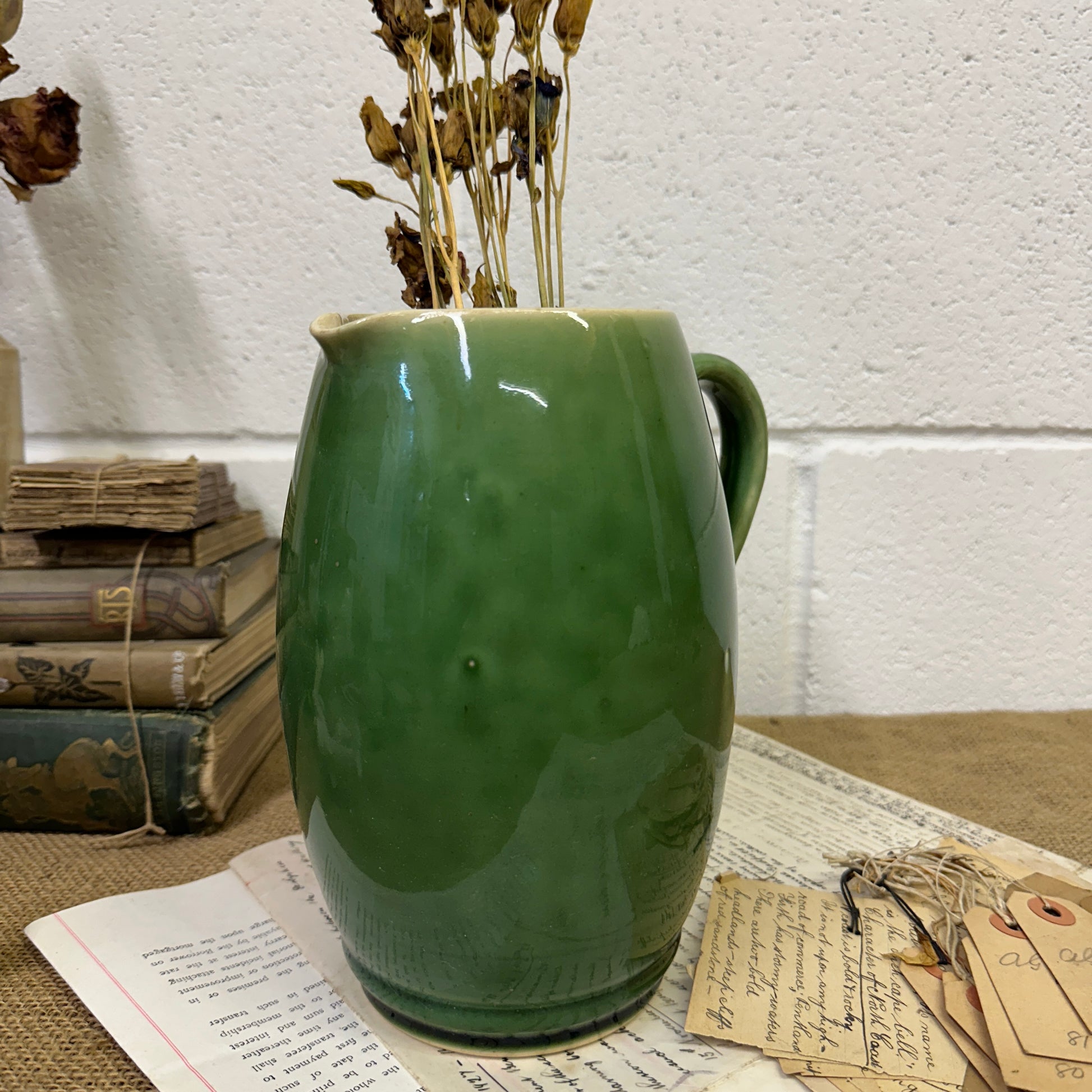 Glazed Green Stoneware Jug - The Blind Mole
