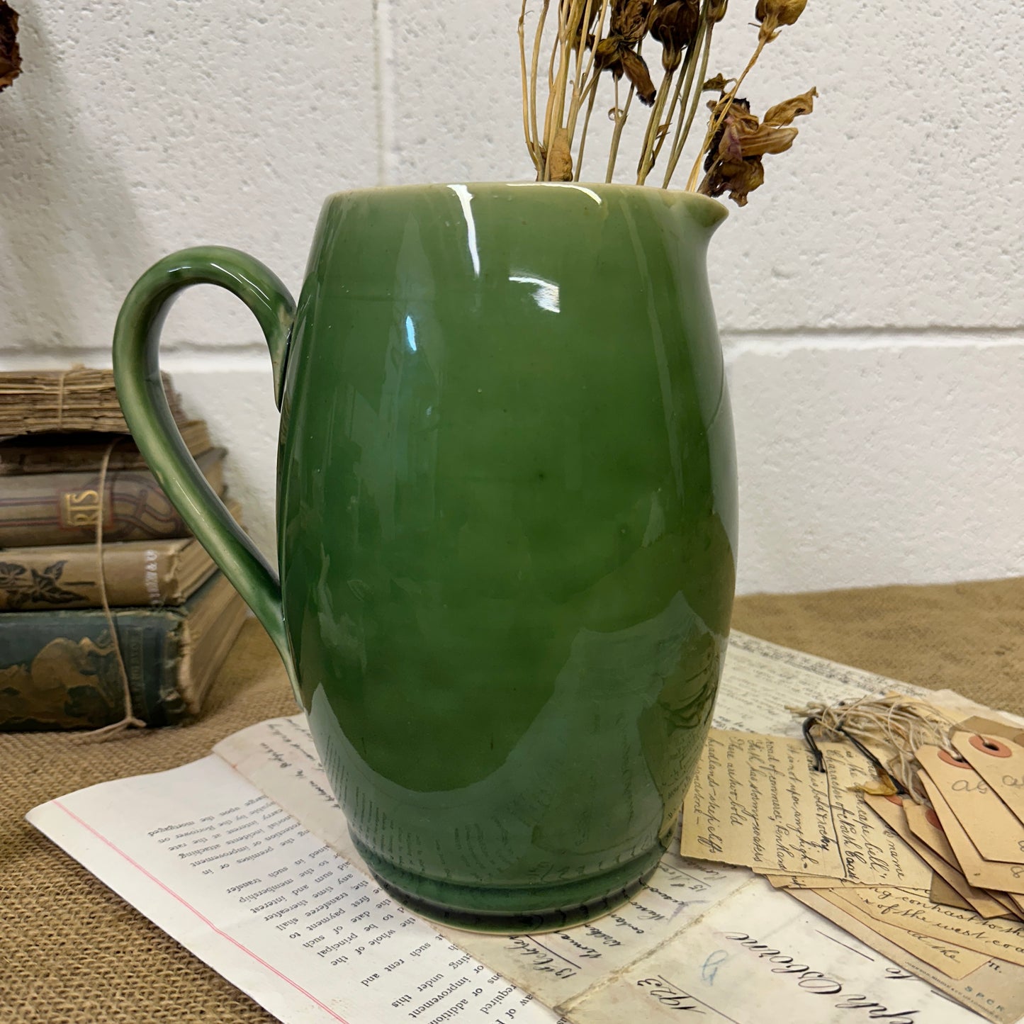 Glazed Green Stoneware Jug - The Blind Mole