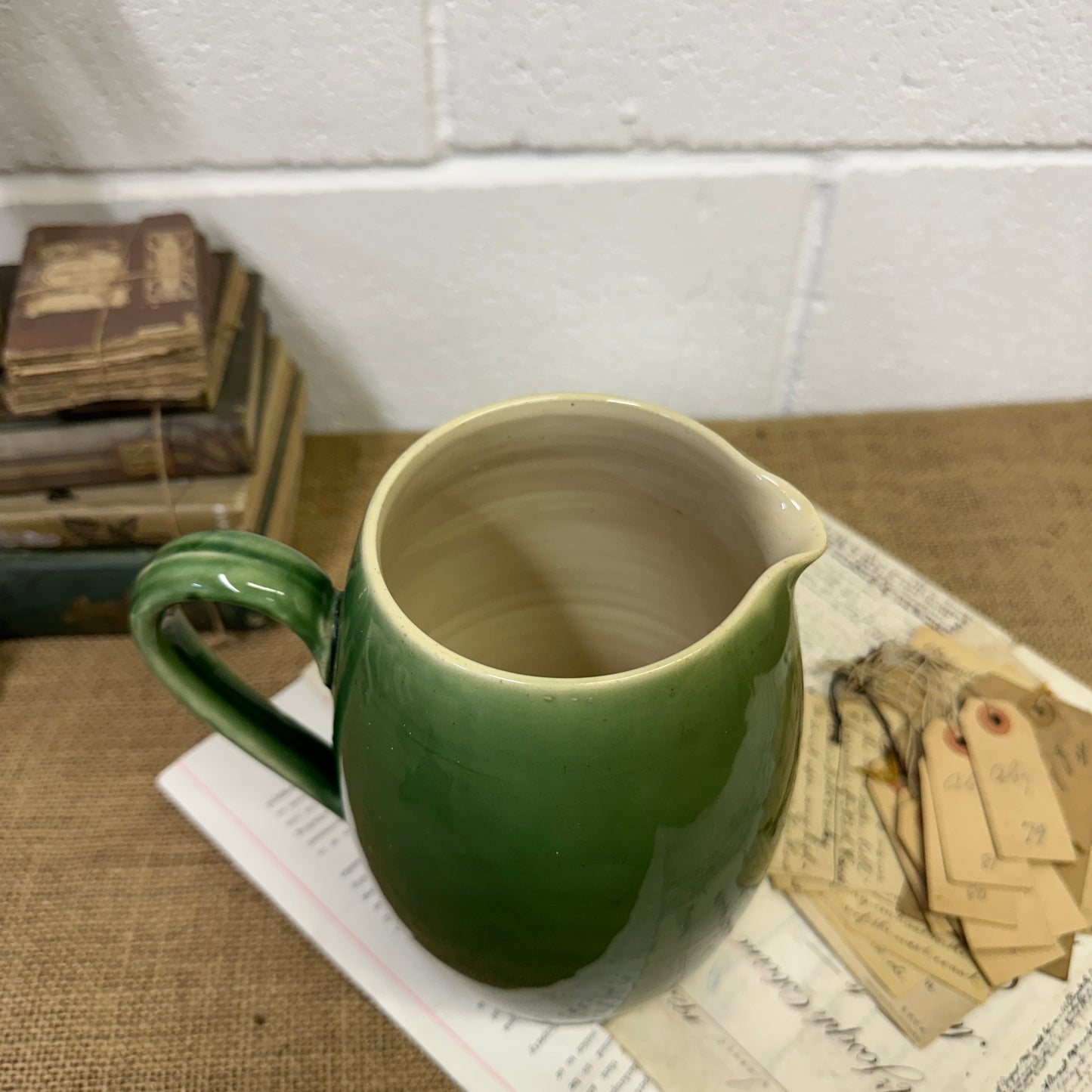 Glazed Green Stoneware Jug - The Blind Mole