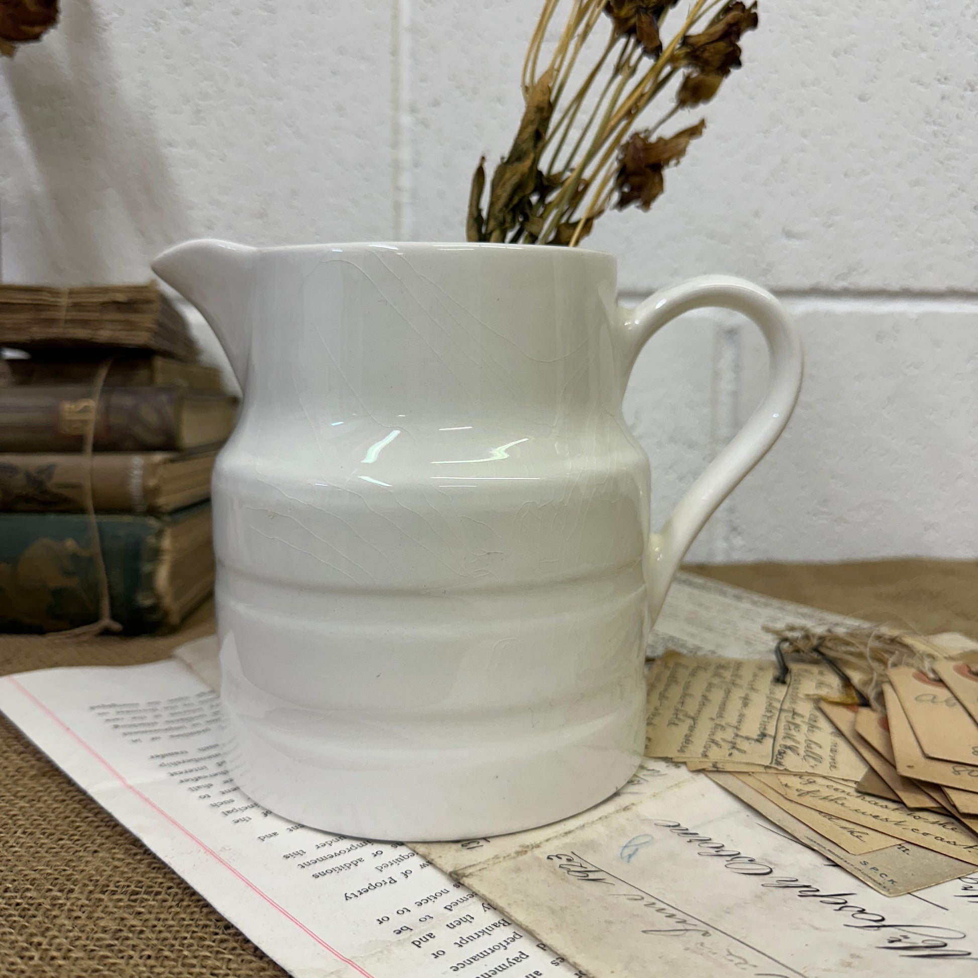 Glazed White Stoneware Jug - The Blind Mole