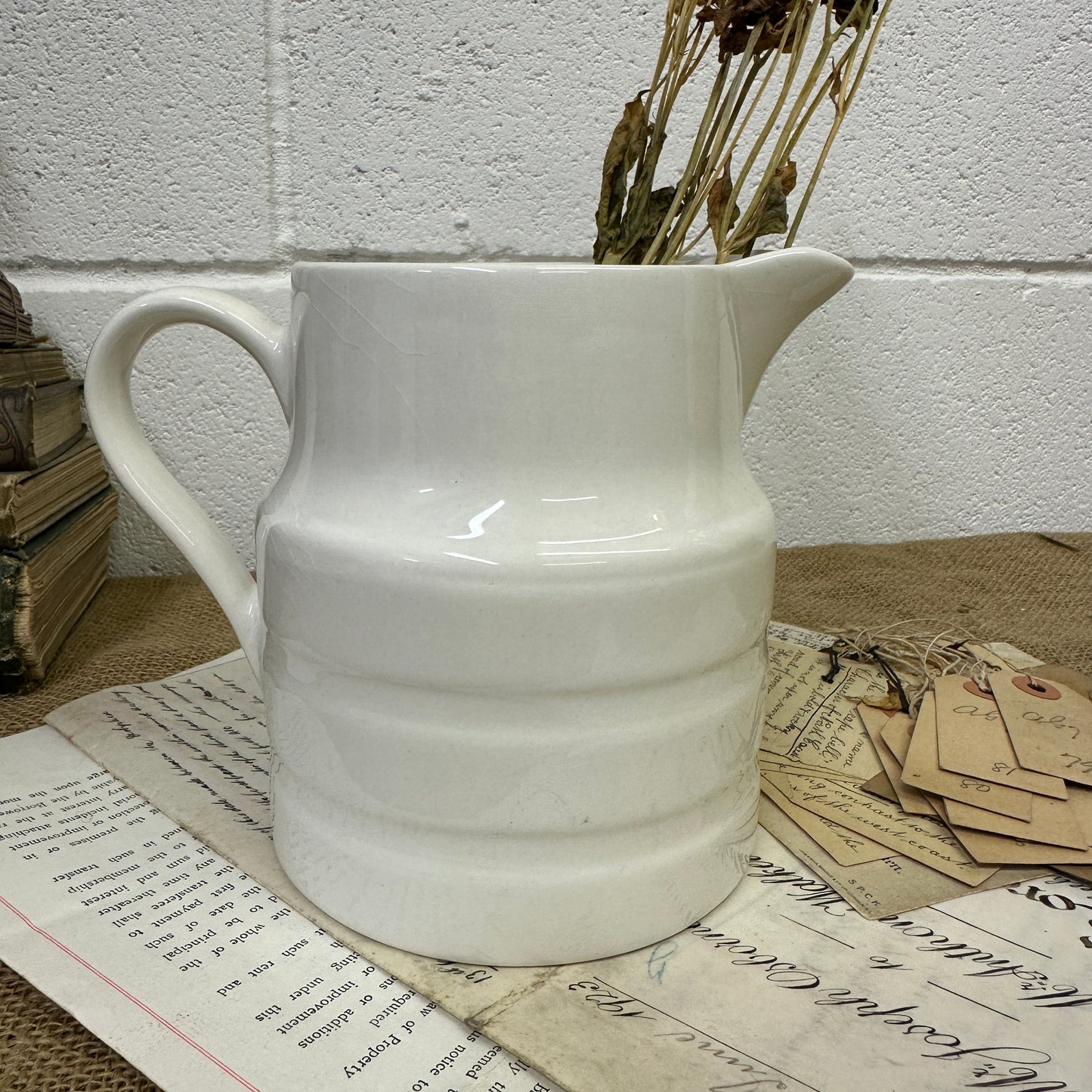 Glazed White Stoneware Jug - The Blind Mole
