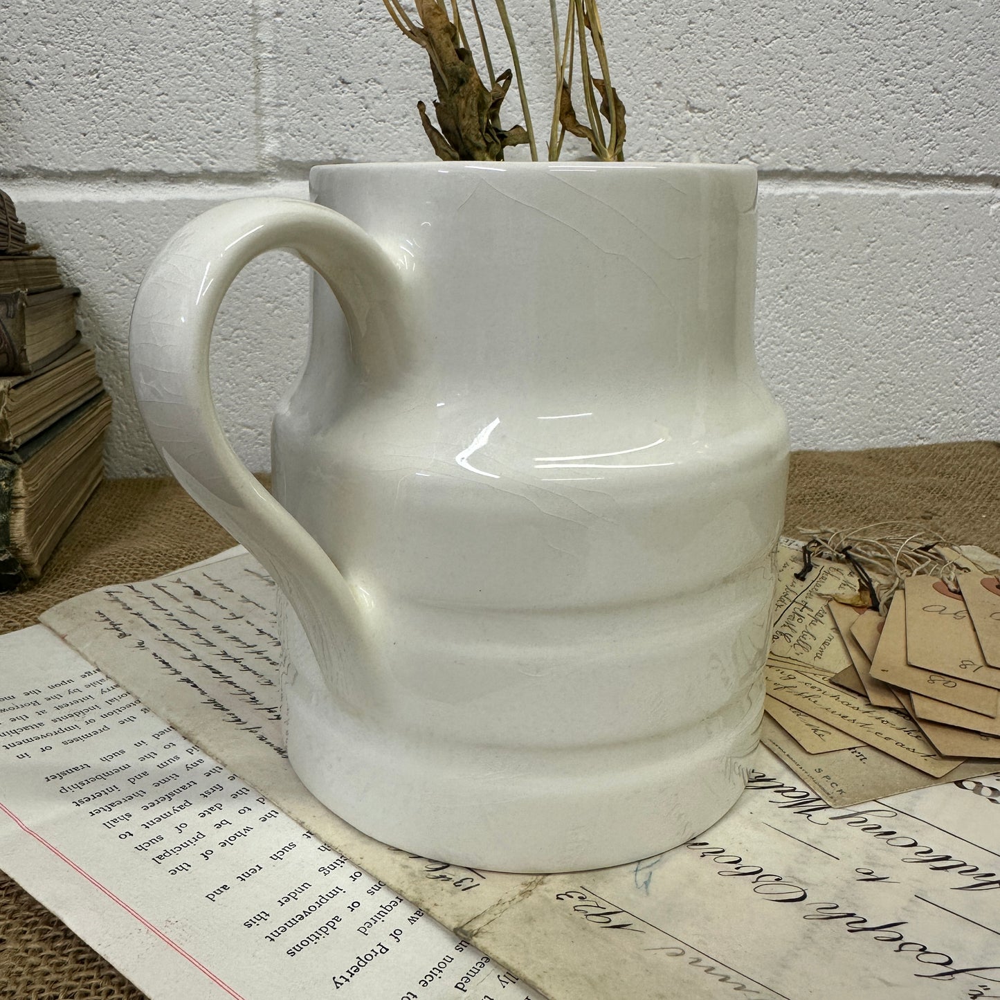 Glazed White Stoneware Jug - The Blind Mole