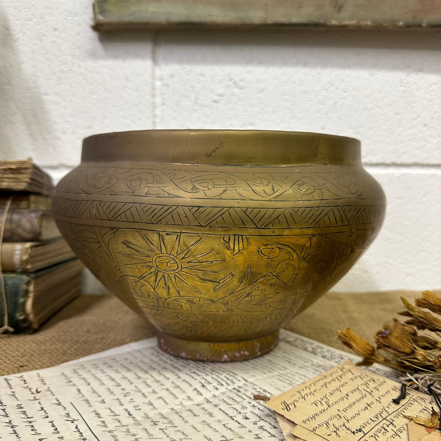 Antique Revival Egyptian Brass Planter - The Blind Mole