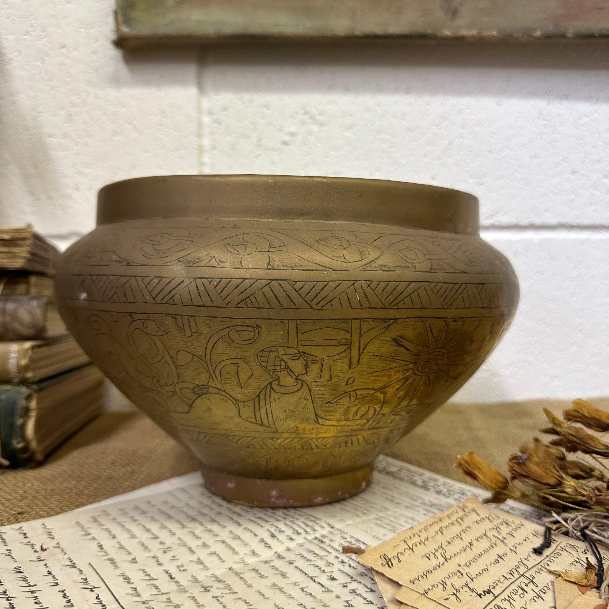 Antique Revival Egyptian Brass Planter - The Blind Mole