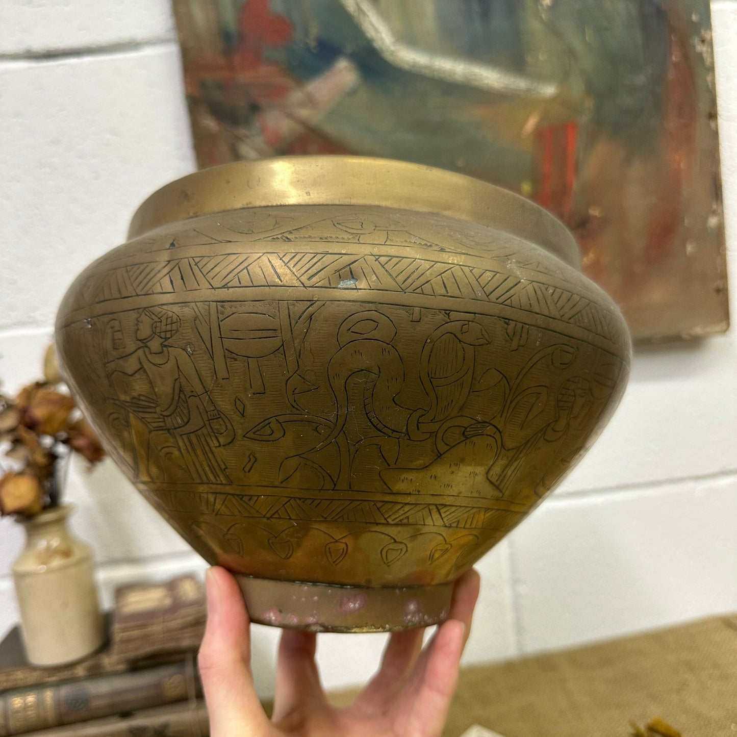 Antique Revival Egyptian Brass Planter - The Blind Mole