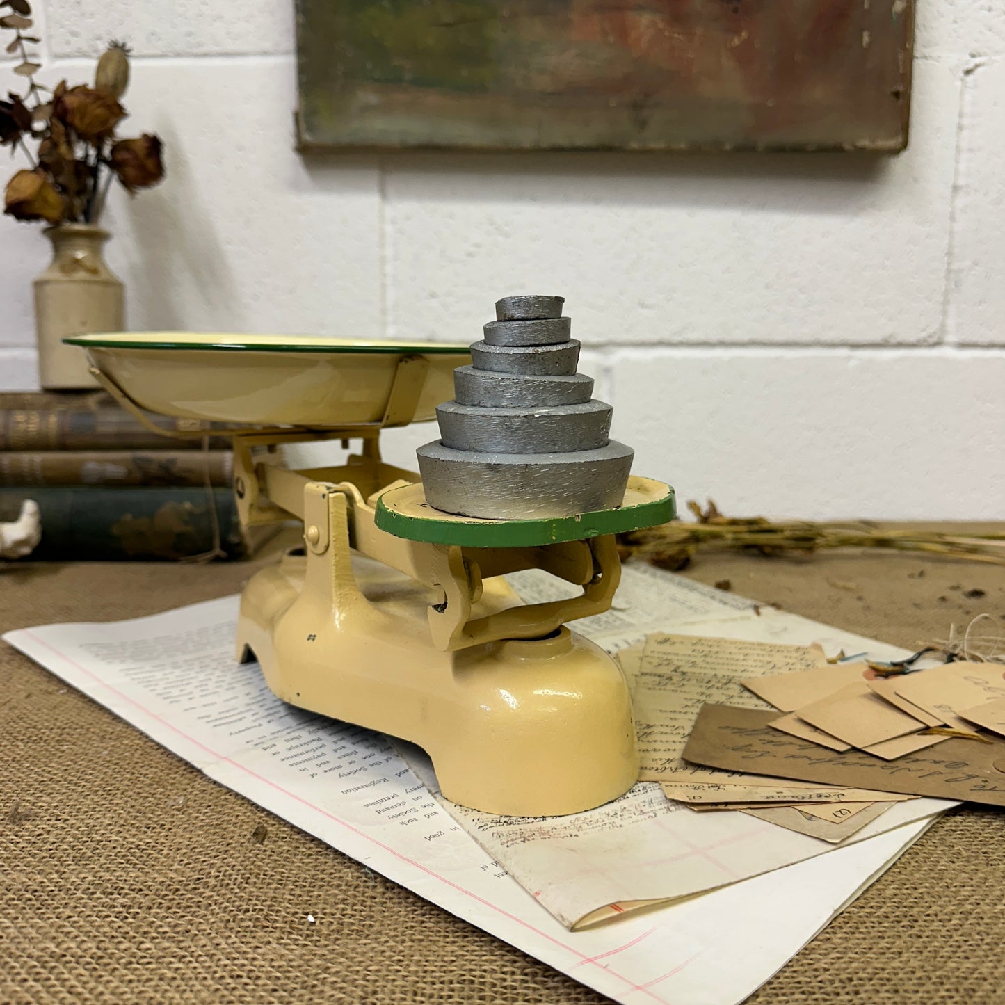 Vintage Yellow Enamel Kitchen Scales - The Blind Mole