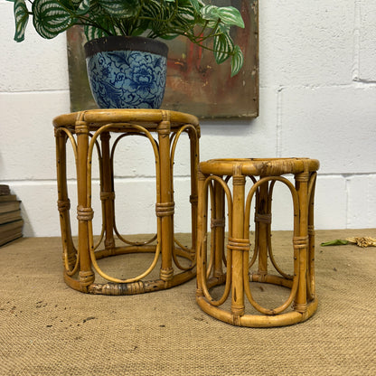 Pair Boho Bamboo Plant Stands Nesting Tables - The Blind Mole