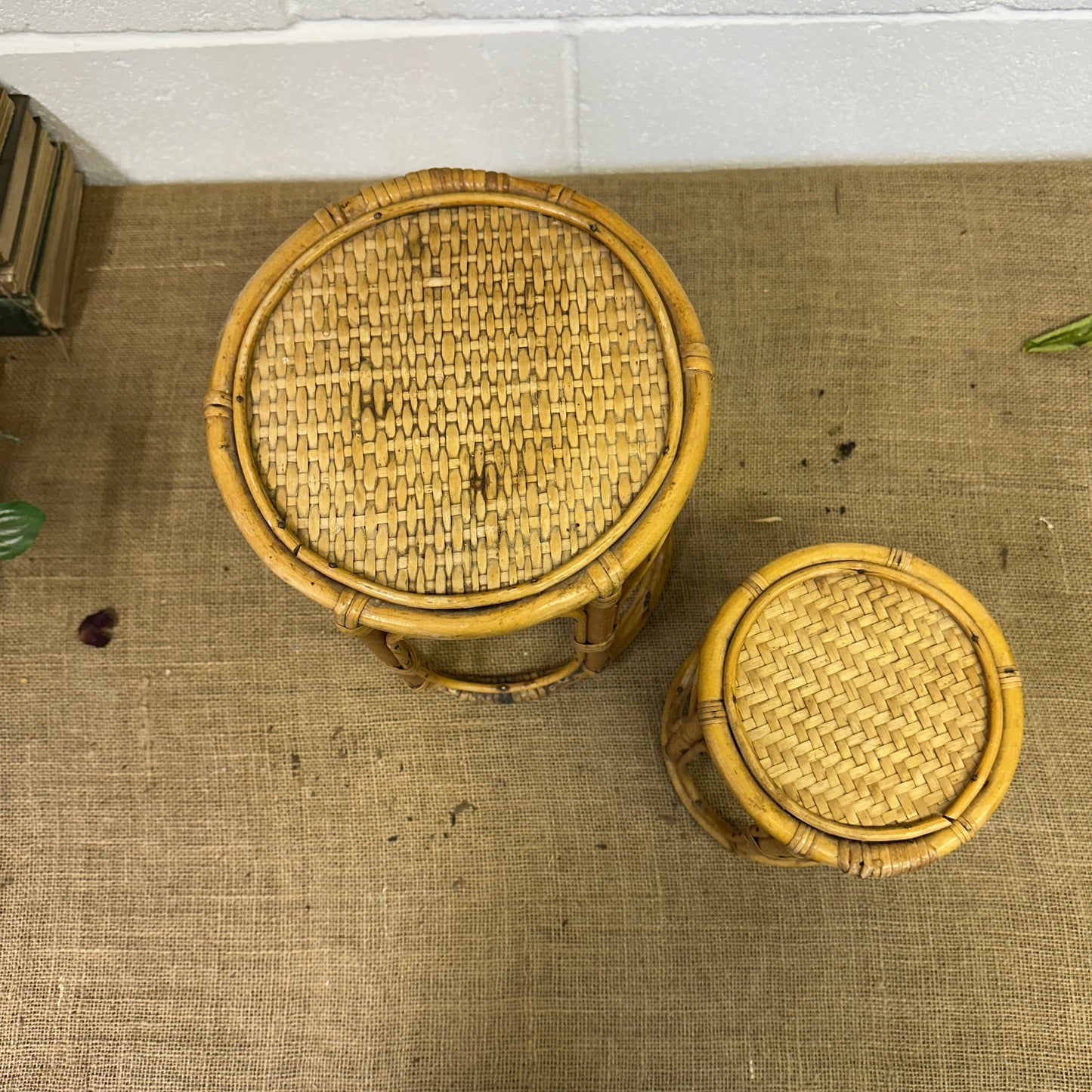 Pair Boho Bamboo Plant Stands Nesting Tables - The Blind Mole