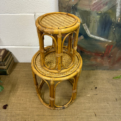 Pair Boho Bamboo Plant Stands Nesting Tables - The Blind Mole