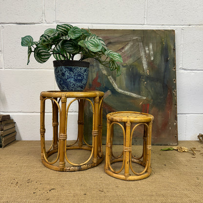 Pair Boho Bamboo Plant Stands Nesting Tables - The Blind Mole