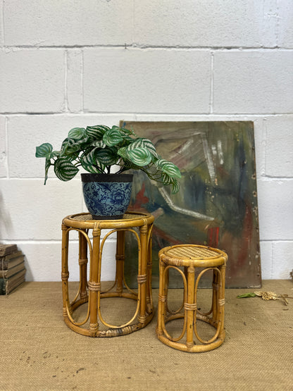 Pair Boho Bamboo Plant Stands Nesting Tables - The Blind Mole