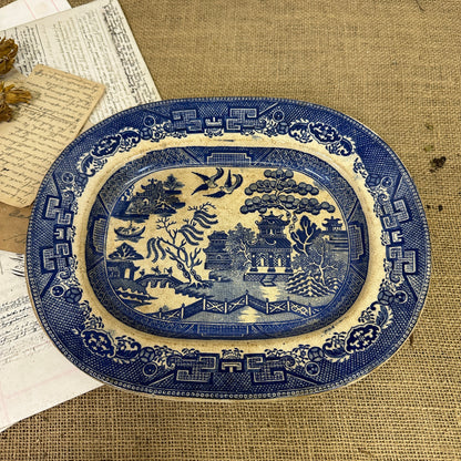 Antique Chinese Willow Serving Platter Crown Pottery