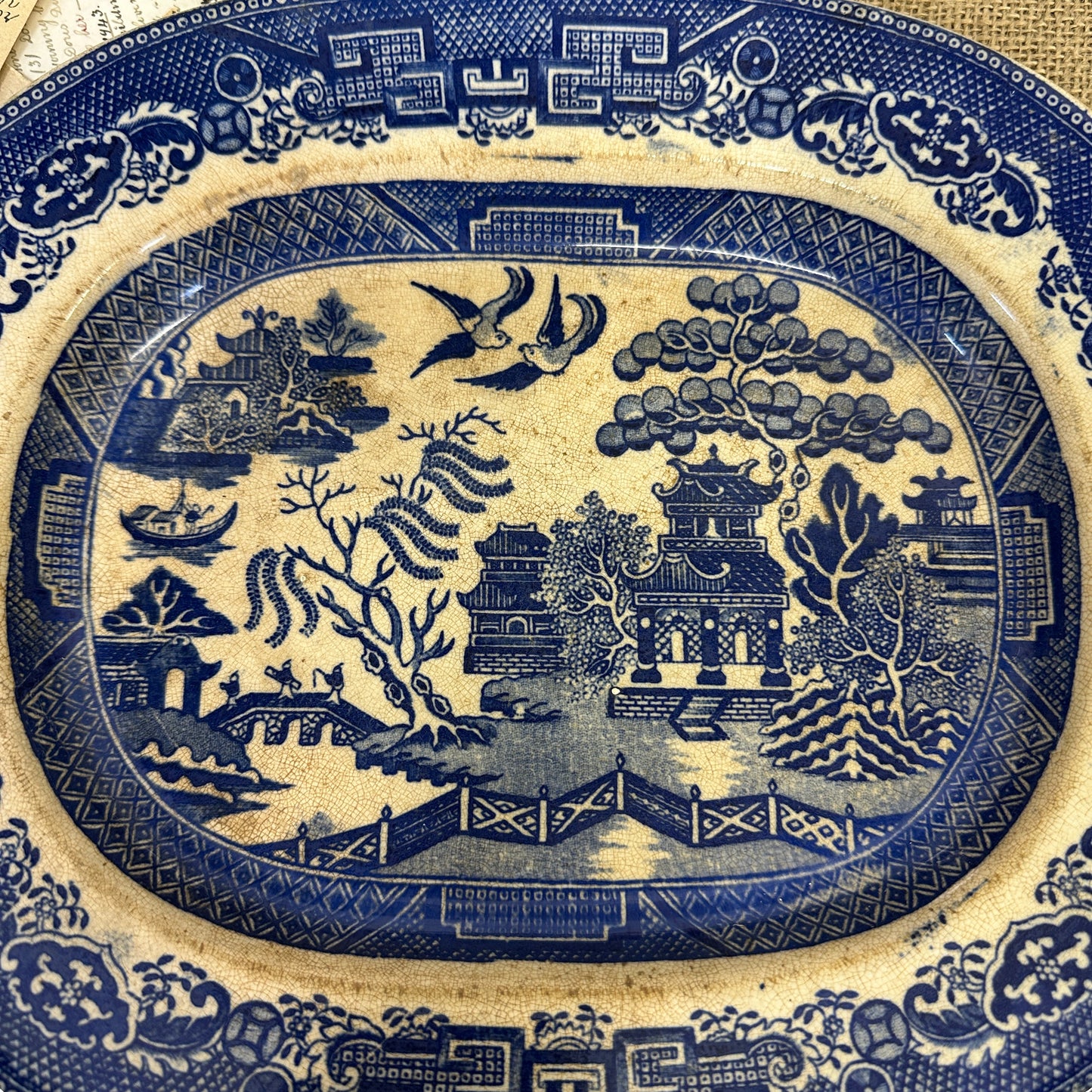 Antique Chinese Willow Serving Platter Crown Pottery