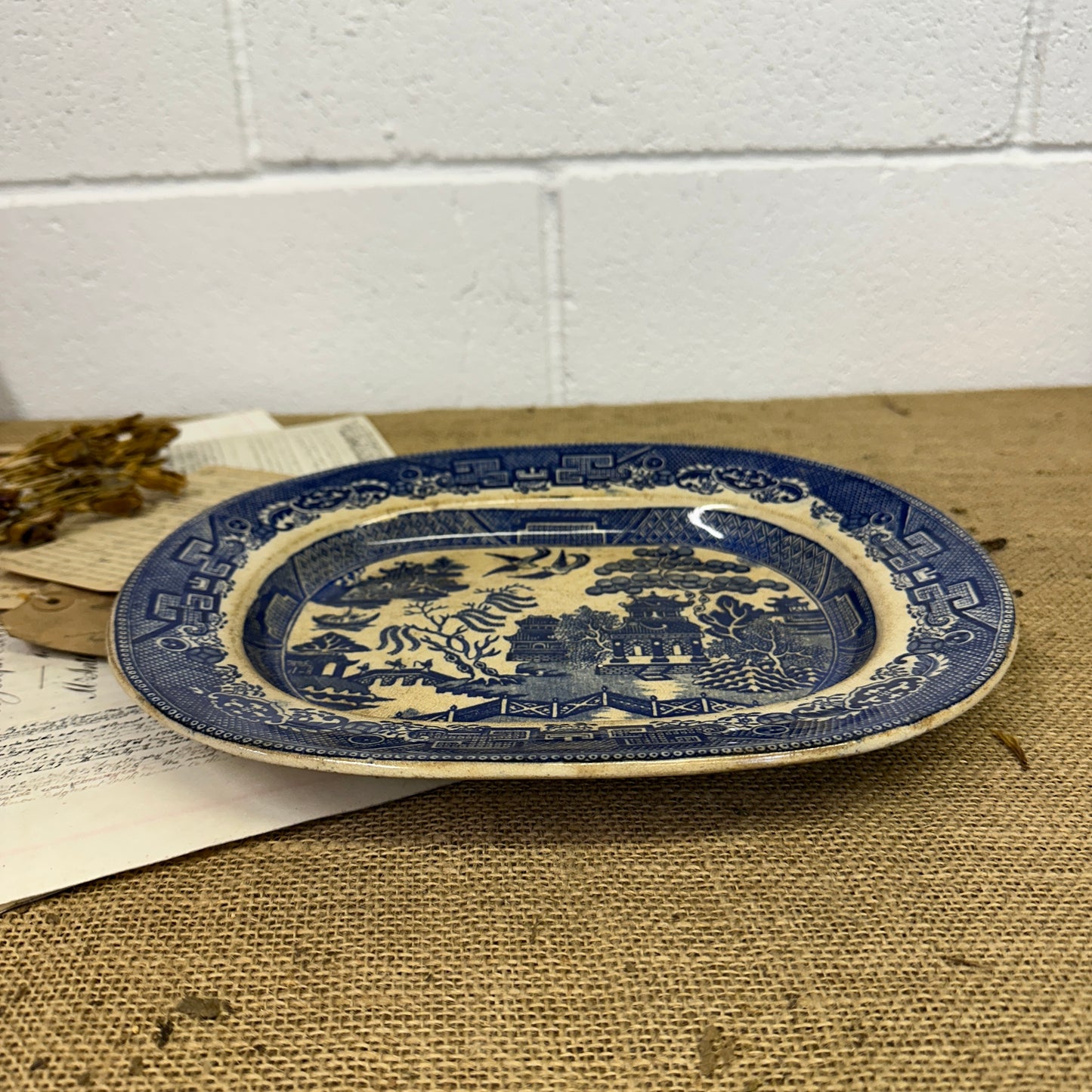 Antique Chinese Willow Serving Platter Crown Pottery