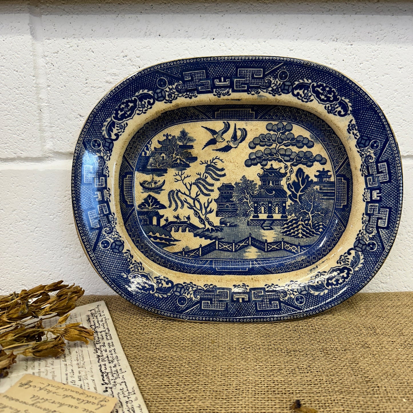 Antique Chinese Willow Serving Platter Crown Pottery