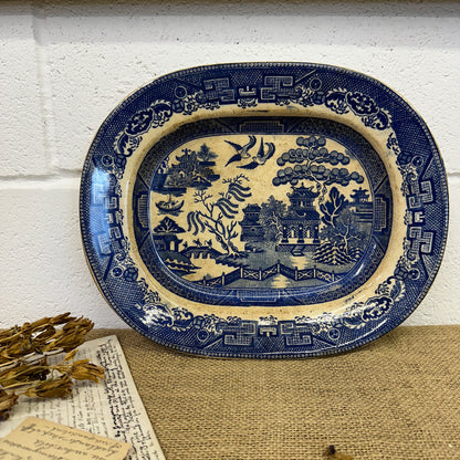 Antique Chinese Willow Serving Platter Crown Pottery