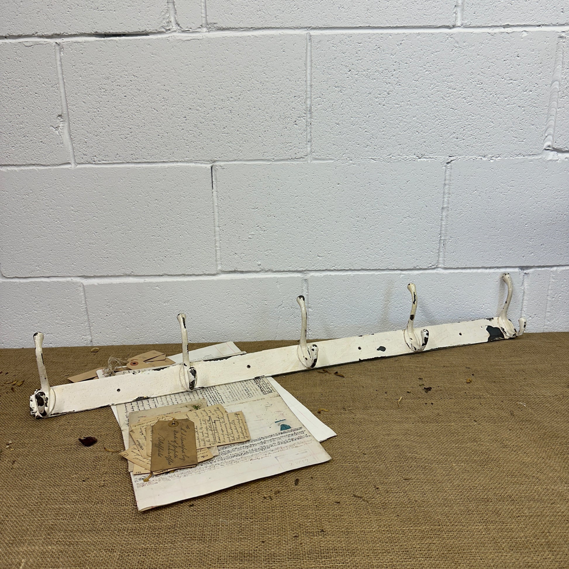 Antique White Painted Metal Coat Hooks - The Blind Mole