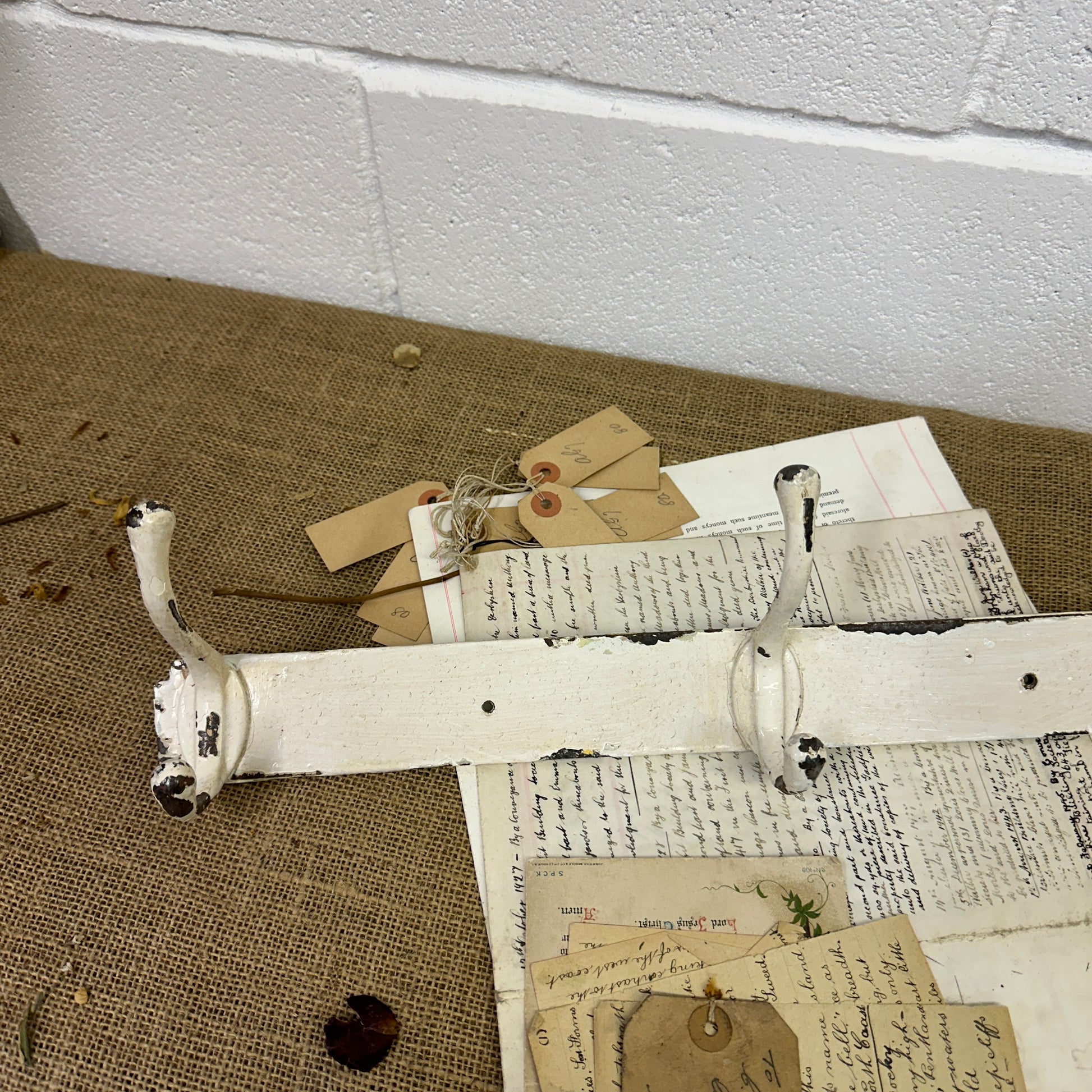 Antique White Painted Metal Coat Hooks - The Blind Mole