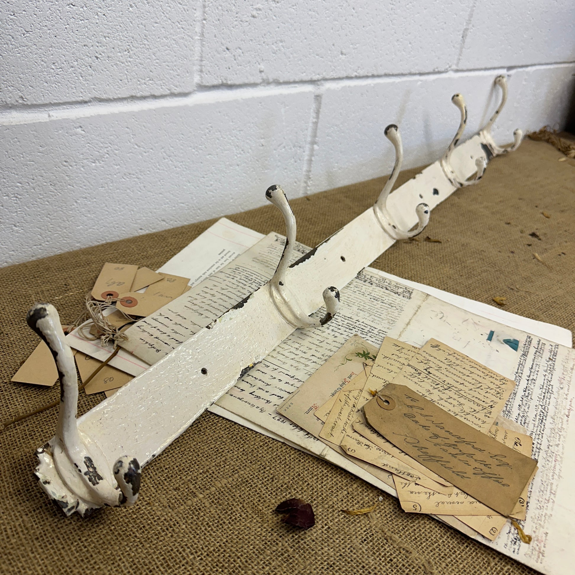 Antique White Painted Metal Coat Hooks - The Blind Mole