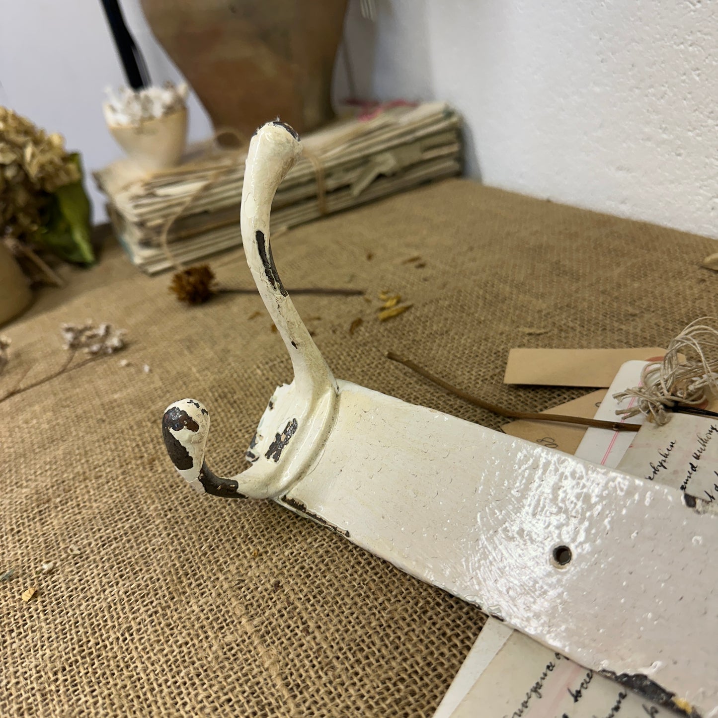 Antique White Painted Metal Coat Hooks - The Blind Mole