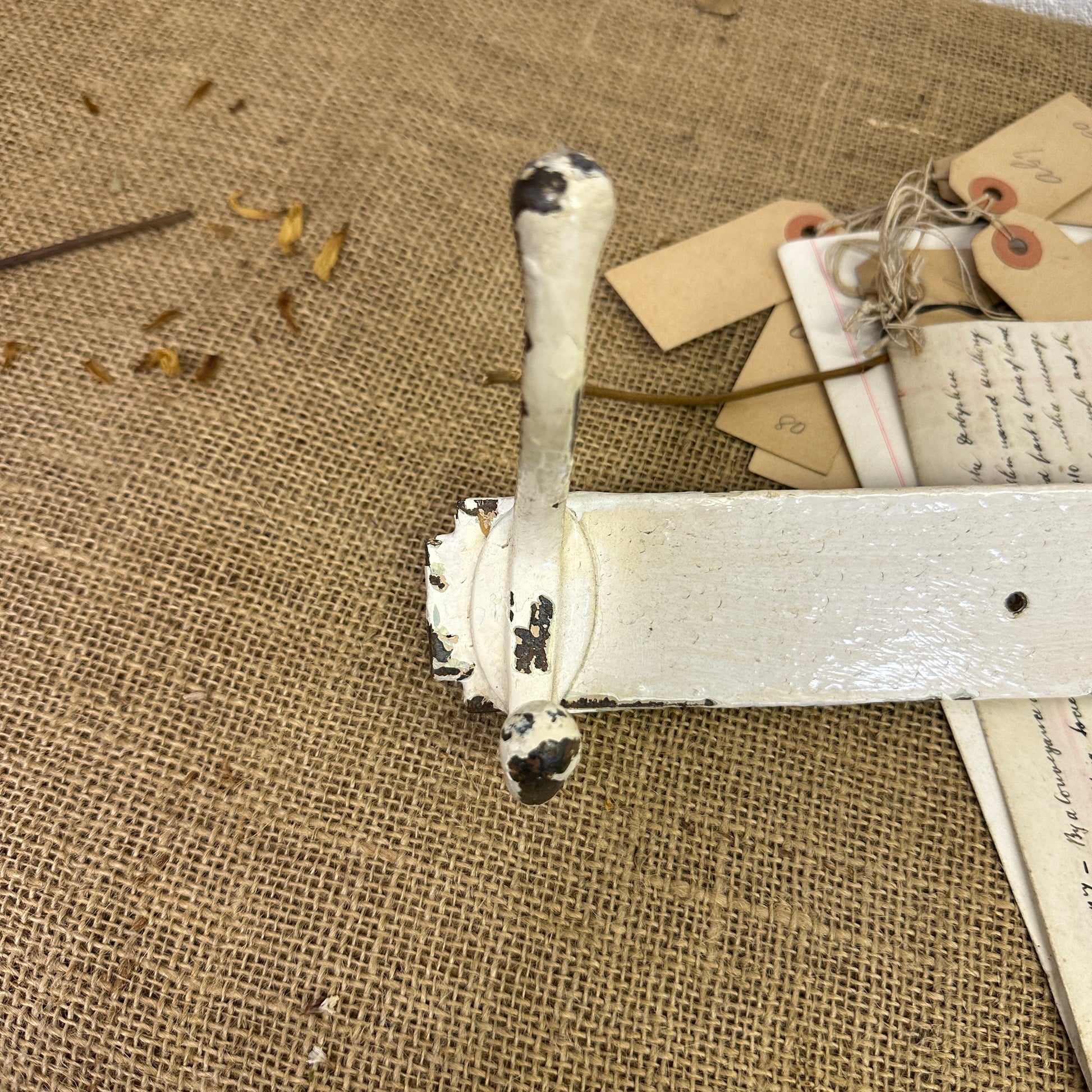 Antique White Painted Metal Coat Hooks - The Blind Mole