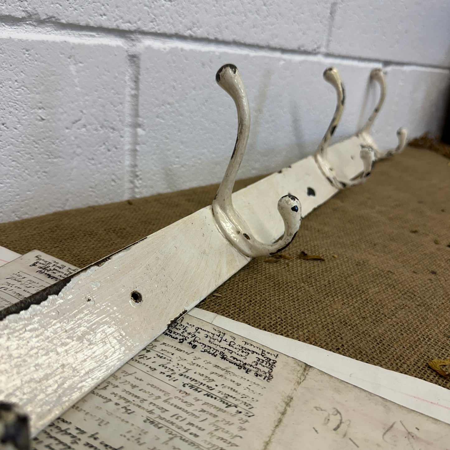 Antique White Painted Metal Coat Hooks - The Blind Mole