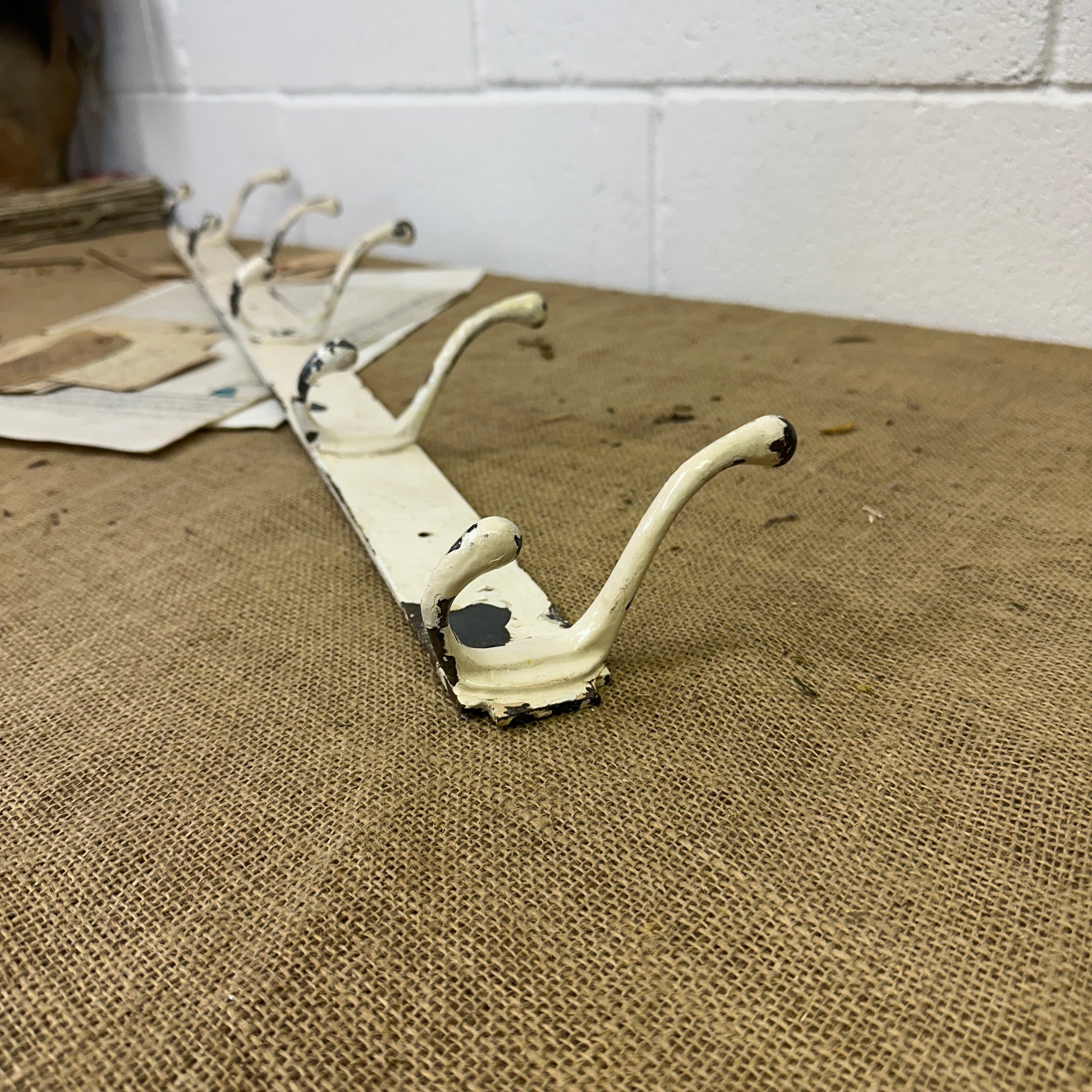 Antique White Painted Metal Coat Hooks - The Blind Mole